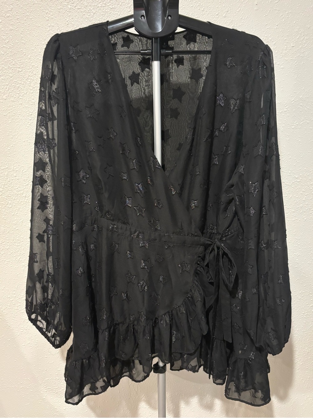 Torrid Black Shimmer Star Wrap Peplum Blouse